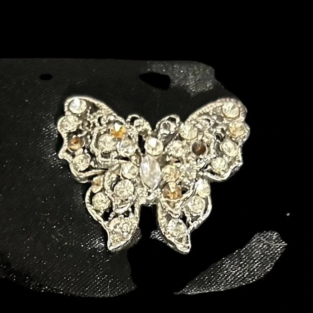 Vintage TOVA Beverly Hills Black Satin Evening Clutch Purse Rhinestone Butterfly